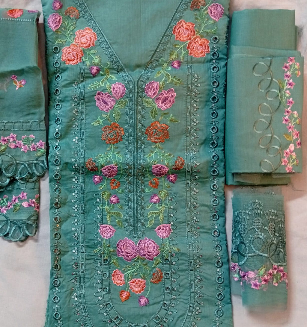 IRIS BLUE LAWN SUIT EMBROIDERED PATCHES AND READY TO WEAR DUPATTA