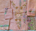ORCHIRD PINK COLOR 3 PIECE SUIT EMBROIDERED BEAD PATCHES READY TO WEAR EMBROIDEREY DUPATTA