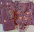 DAMSON COLOUR LAWN SUIT ORGANZA EMBROIDERY PATCHES READY TO WEAR DUPATTA