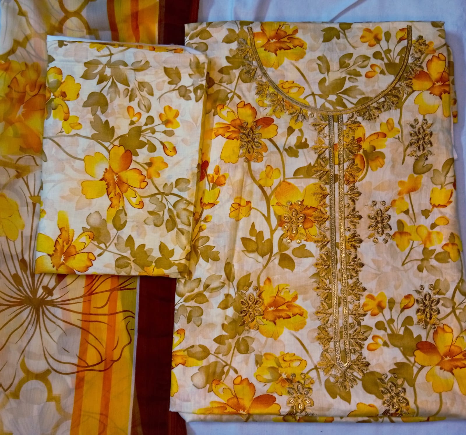 CANARY YELLOW DIGITAL LAWN 3 PIECE SUIT WITH CHIFFON DUPATTA