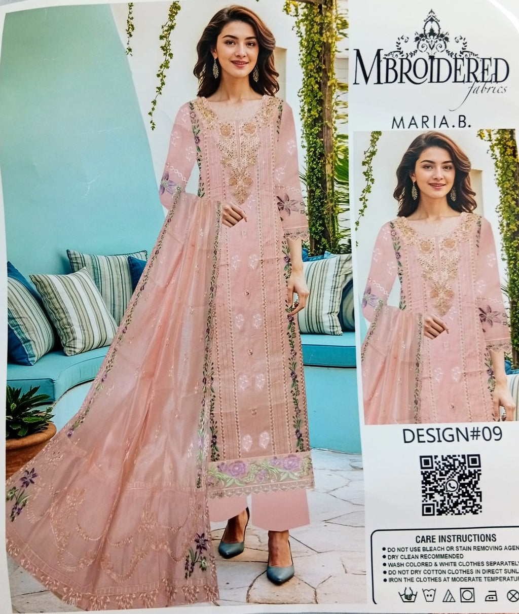 ORCHIRD PINK COLOR 3 PIECE SUIT EMBROIDERED BEAD PATCHES READY TO WEAR EMBROIDEREY DUPATTA