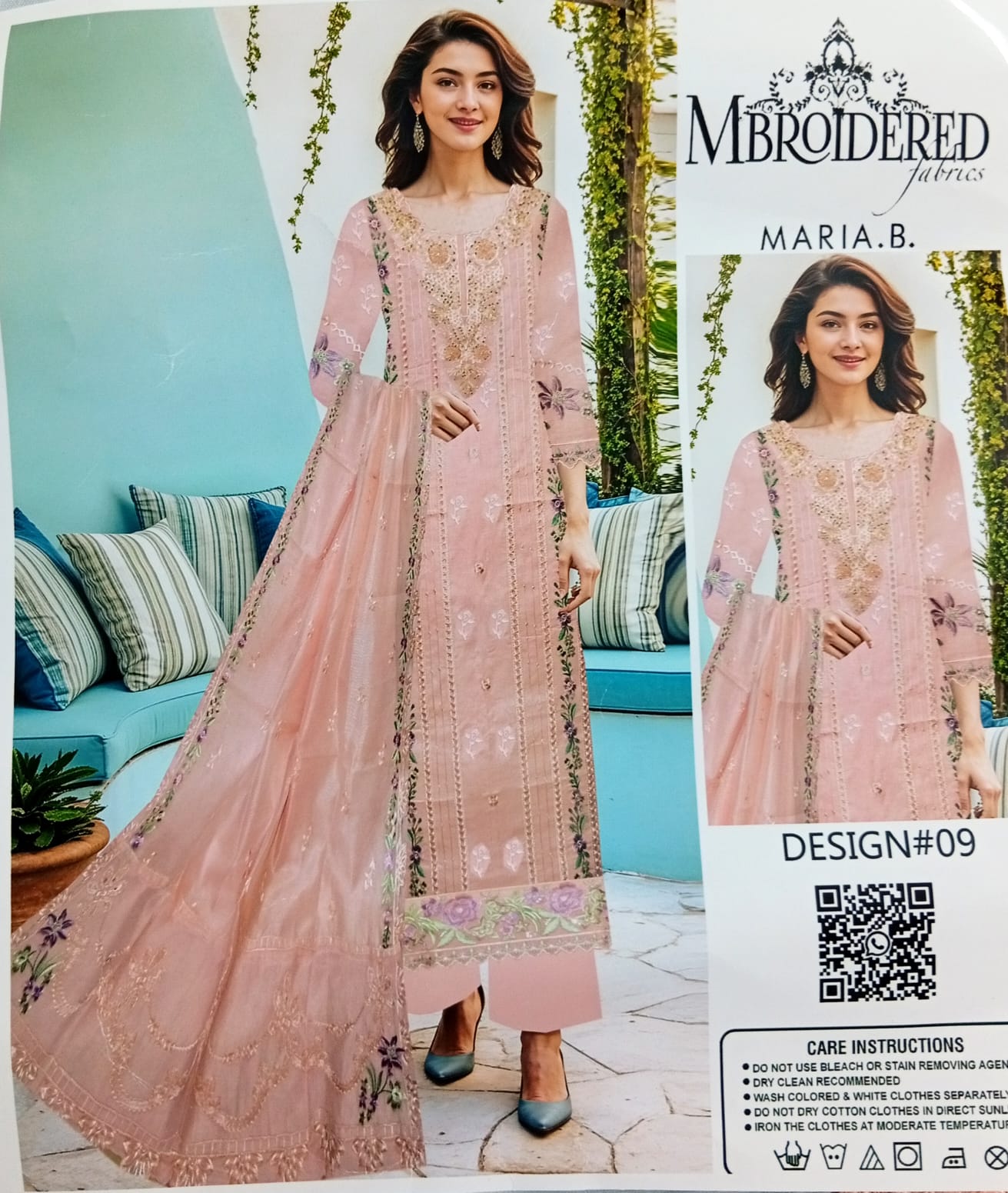 ORCHIRD PINK COLOR 3 PIECE SUIT EMBROIDERED BEAD PATCHES READY TO WEAR EMBROIDEREY DUPATTA