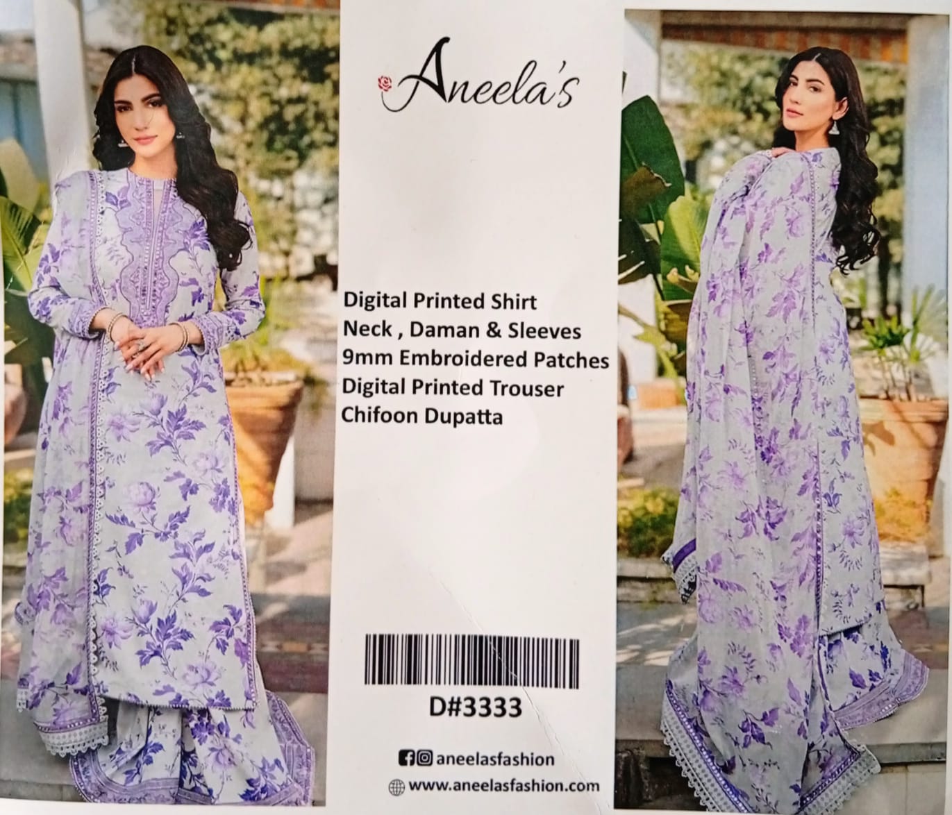 BRIGHT VIOLET 3 PIECE SUIT LAWN WITH CHIFFON READY TO WEAR DUPATTA AND PATCHES