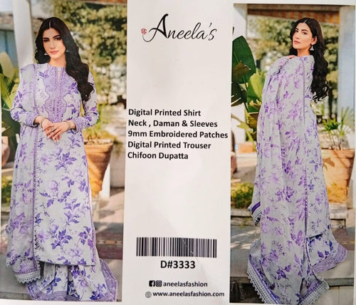 BRIGHT VIOLET 3 PIECE SUIT LAWN WITH CHIFFON READY TO WEAR DUPATTA AND PATCHES