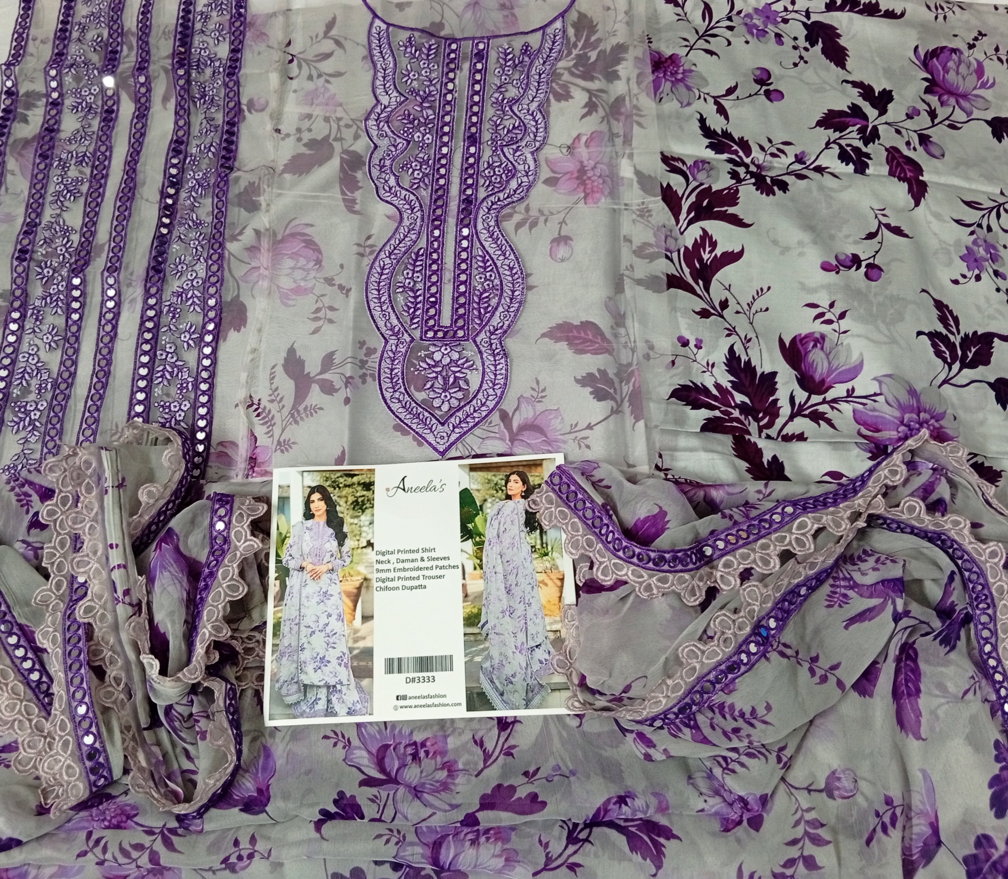 DARK VIOLET COLOUR LAWN WITH PATCHES AND CHIFFON DUPATTA